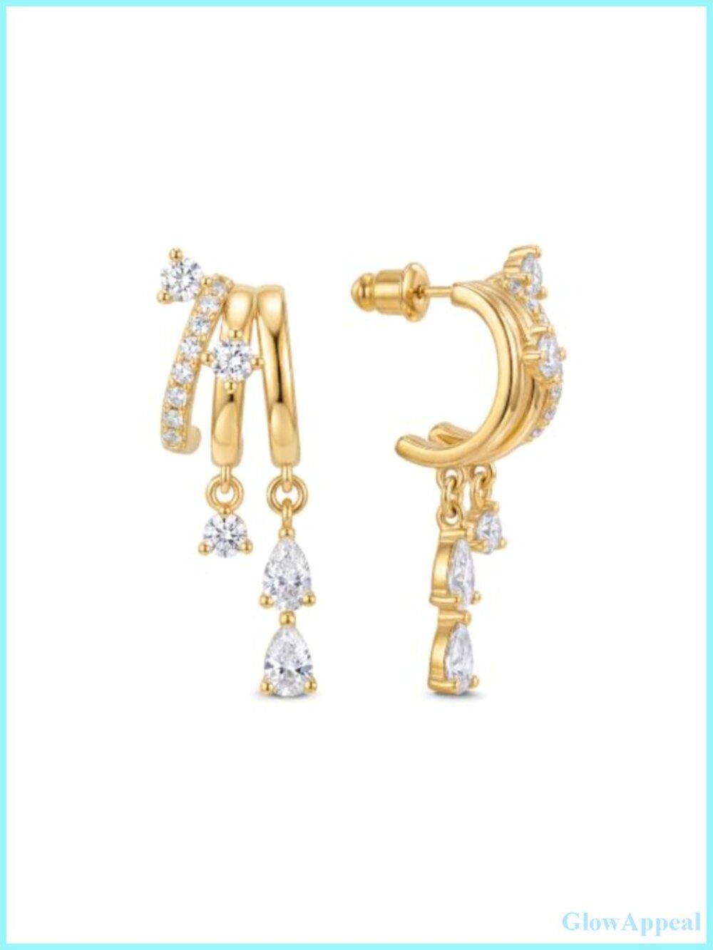 Triple Stacked Drop Earrings for Women Gold Chain Dangle CZ Jewelry Gift